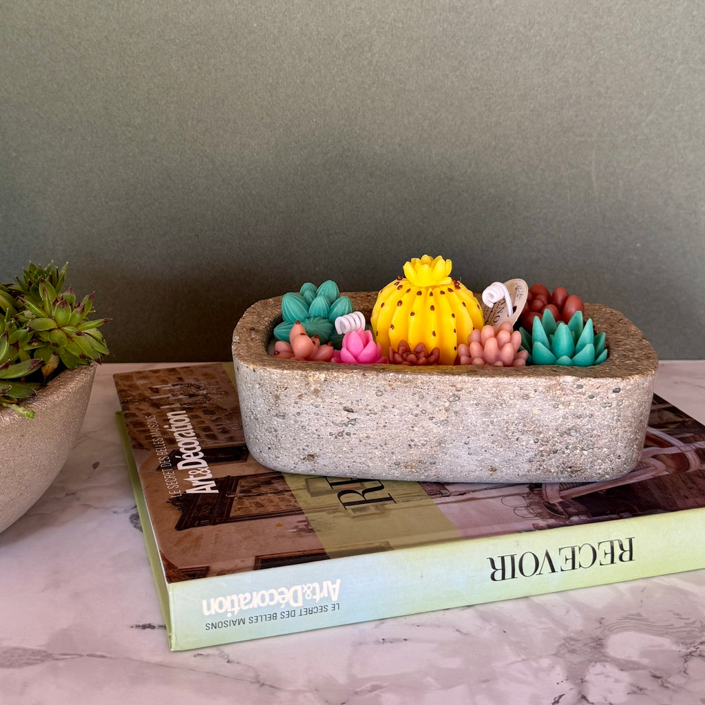 Jardin de Cactus – Bougie Artisanale en Béton Hypertufa