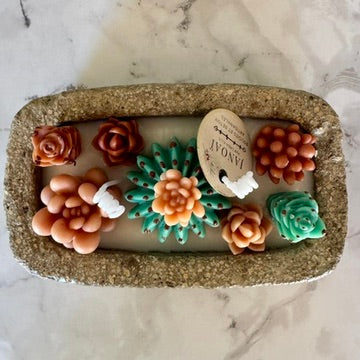 Jardin de Cactus Terracotta & Turquoise – Bougie Artisanale en Béton Hypertufa