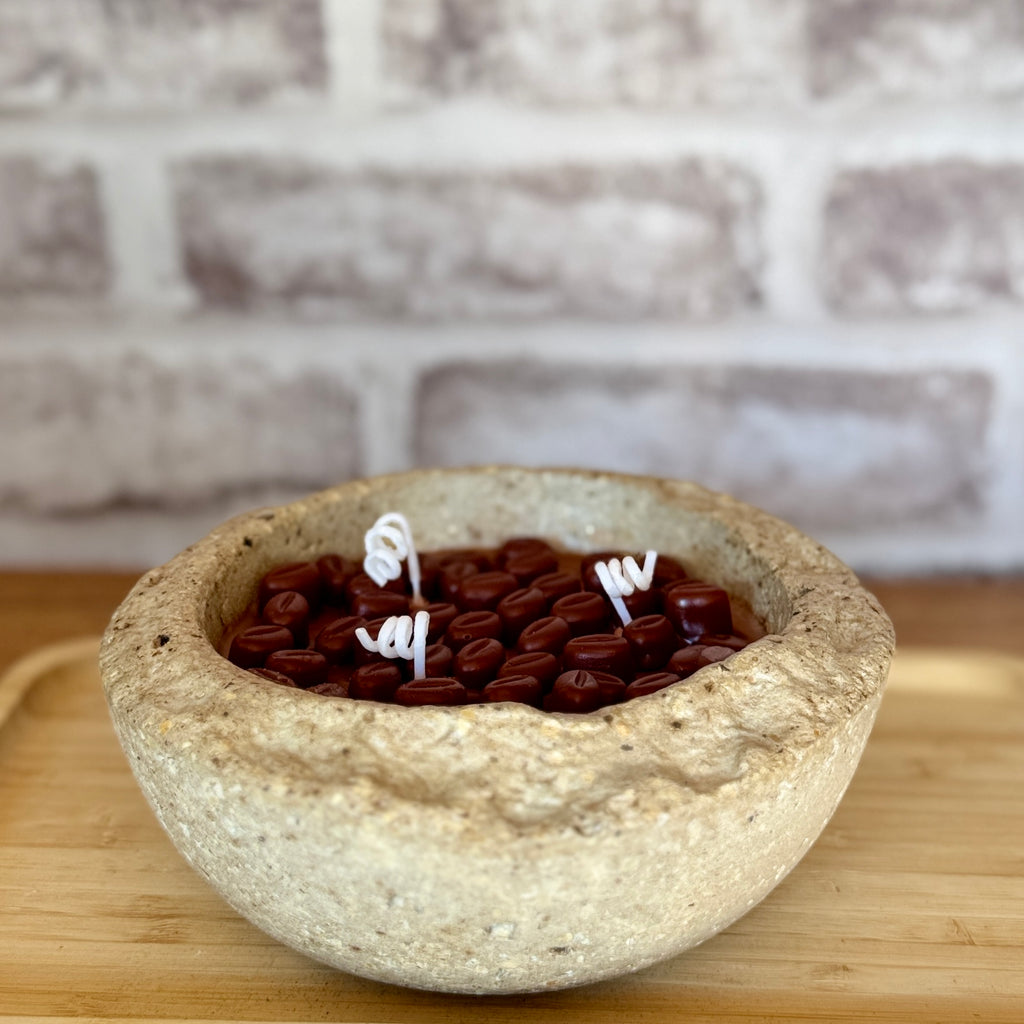 Bougie Gourmande "Expresso Intense" – Cire d'Olive & Hypertufa