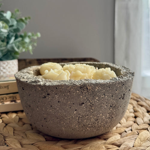 Bougie Artisanale Musc Blanc – Bol en Hypertufa & Cire d'Olive